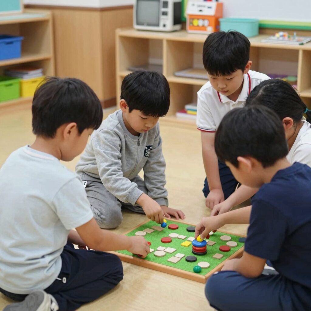 초등학교 방과후 보육교실에서 아이들이 놀이 활동을 하고 있는 모습