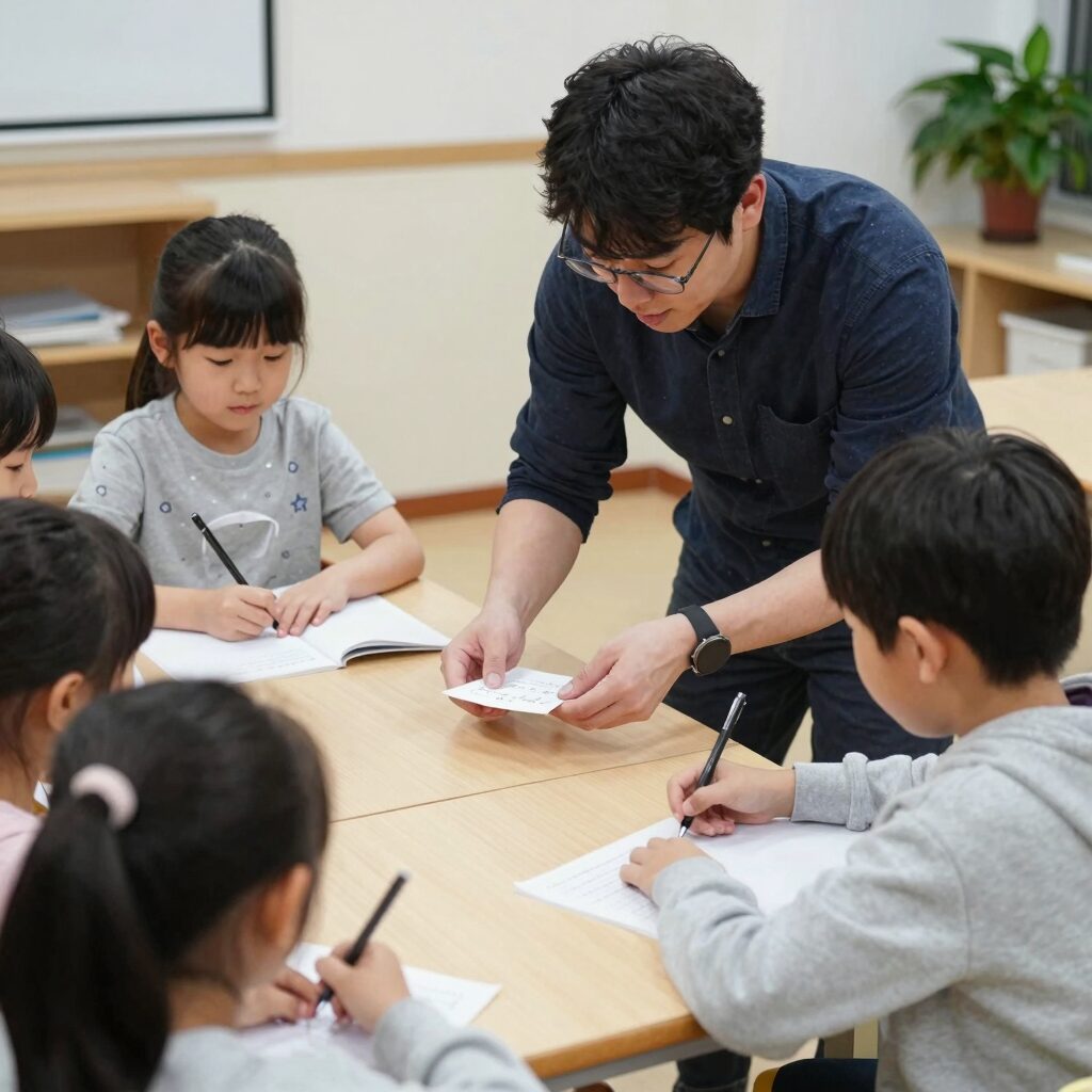 원어민 선생님과 함께하는 영어체험교실에서 아이들이 즐겁게 활동하는 모습