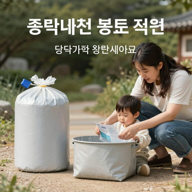 다자녀가정 종량제봉투 지원을 설명하는 표와 함께 종량제봉투 사진