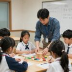 원어민 영어방학특강 비교와 선택 팁 초등학생이 원어민 선생님과 함께 스팀 교구로 배를 만드는 모습