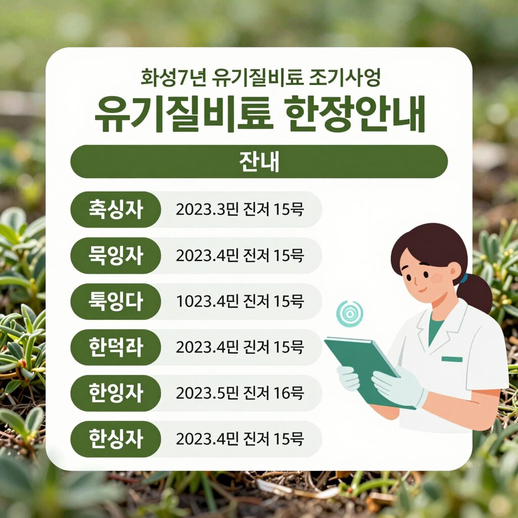 유기질비료 지원사업 신청 일정 변경 안내 이미지. 화성시 2027년 유기질비료 조기 접수 포스터