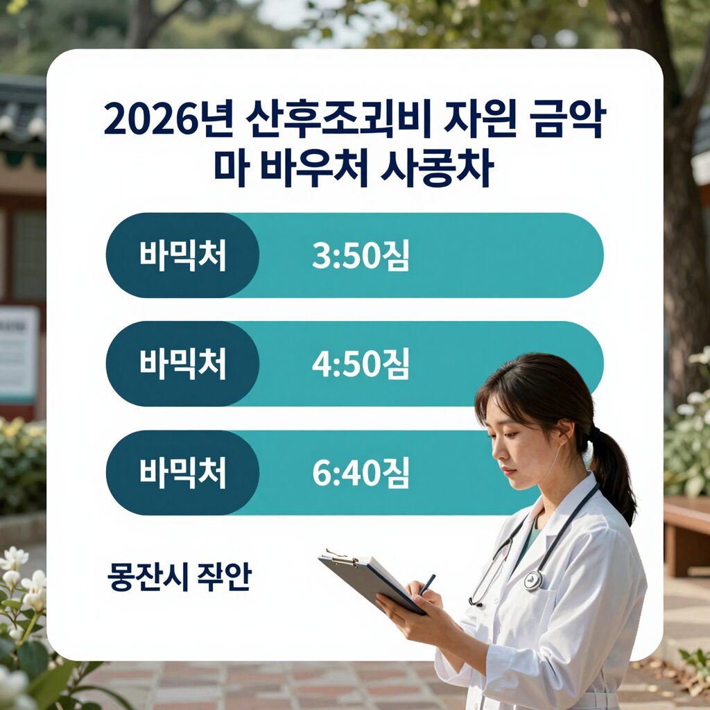 2026년 산후조리비 지원 금액과 바우처 사용처를 담은 이미지