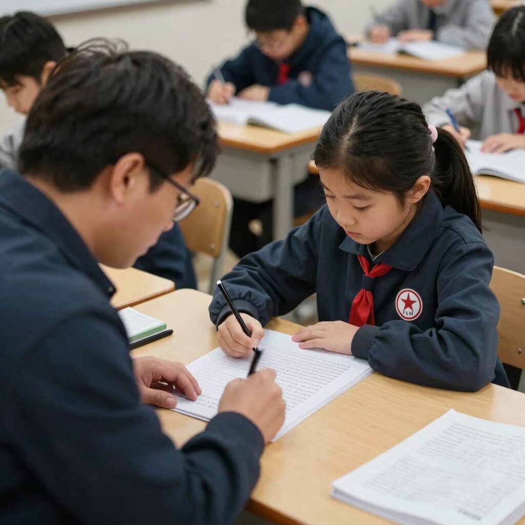 북한이탈주민 자녀가 구몬 학습지 선생님과 함께 공부하는 모습